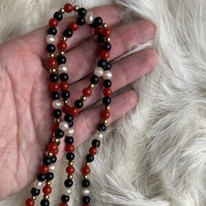 Monet Vintage Handcrafted Red and Black Pearl Beaded Women's Layering Necklace